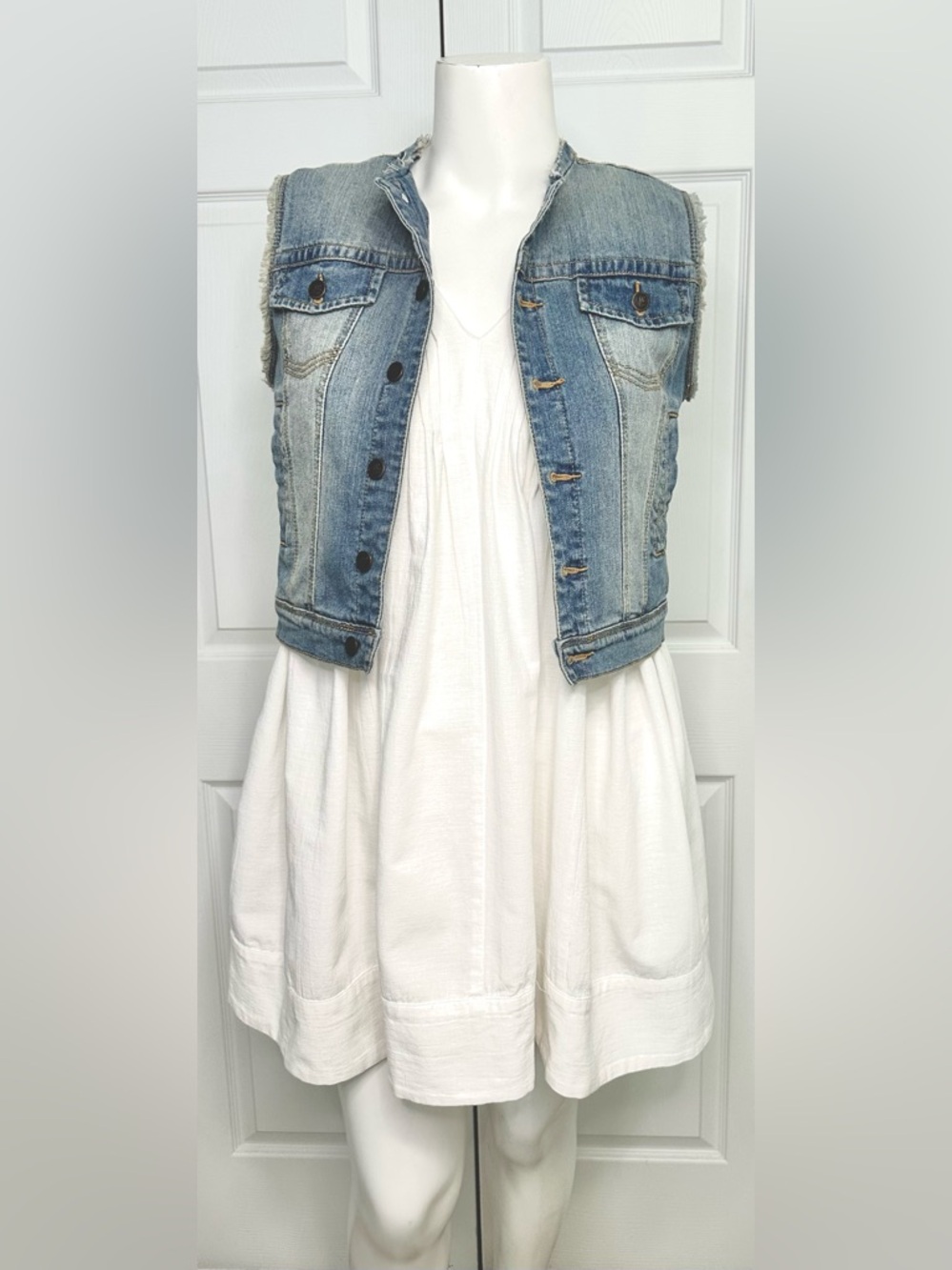American Rag Cropped Denim Vest Size XL Coastal Cowgirl Backyard BBQ